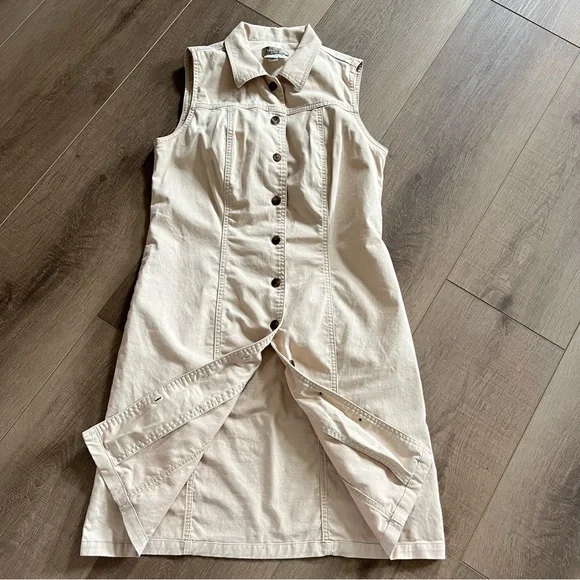 The Territory Ahead Denim Sleeveless Dress Size 6 Beige Button Up Cotton Rugged - Picture 9 of 10